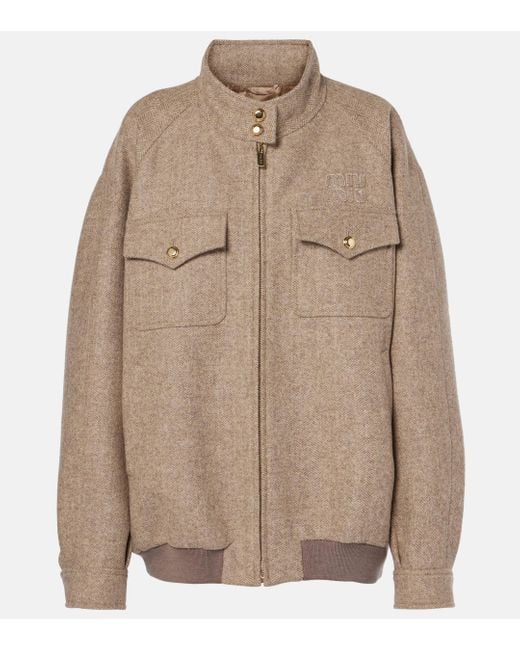 Miu Miu Brown Herringbone Wool Blouson