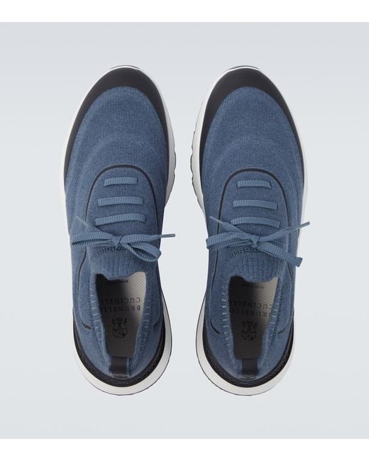 Brunello Cucinelli Blue Techno Knitted Sneakers for men