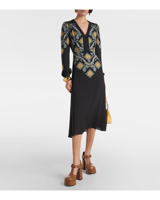 Etro Black Printed Midi Dress