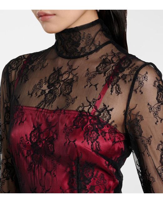 Dolce & Gabbana Red Floral Lace Midi Dress
