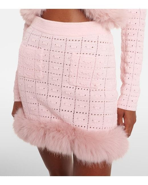 Self-Portrait Pink Minirock Aus Strick Mit Faux Fur