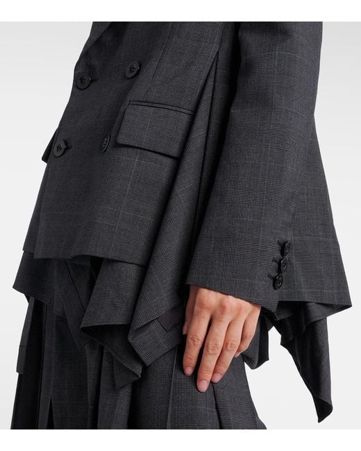 Sacai Black Prince Of Wales Checked Wool Blazer