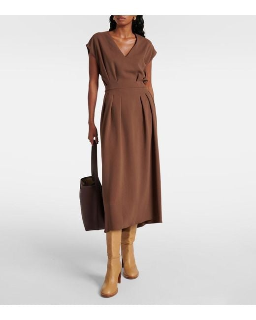 Joseph Brown Pleated Cady Midi Dress