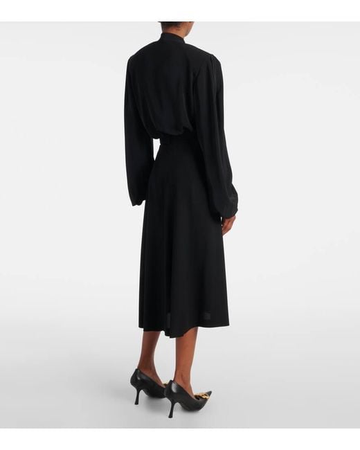 Balenciaga Black Draped Gathered Crepe Midi Skirt