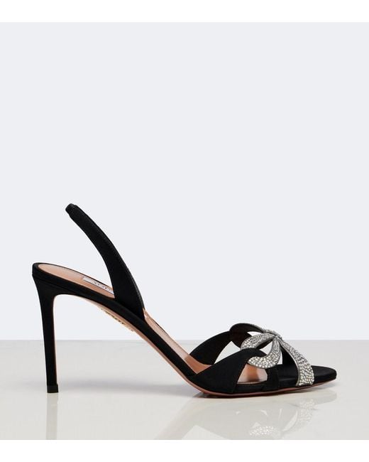 Aquazzura Black Ribbon Kiss Embellished Leather Slingback Sandals