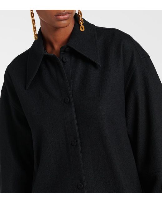 Jil Sander Black Asymmetric Wool-Trimmed Shirt Dress