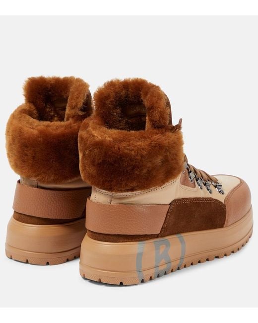 Bogner Brown Antwerp Leather And Shearling Lace-up Boots