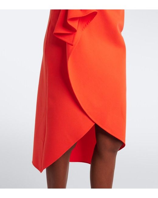 Oscar de la Renta Orange Draped Wool-Blend Midi Dress
