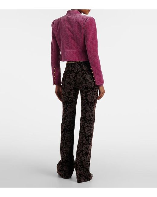 Chloé Black Floral High-Rise Velvet Straight Pants