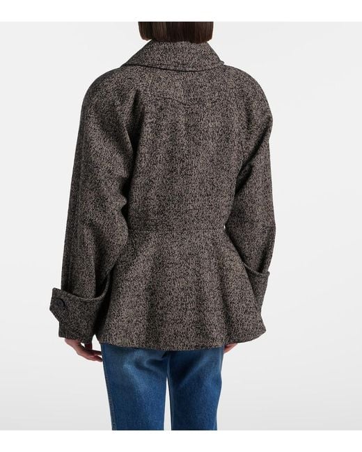 Chloé Brown Herringbone Peplum Wool-Blend Coat