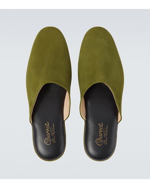 Charvet Green Suede Slippers for men