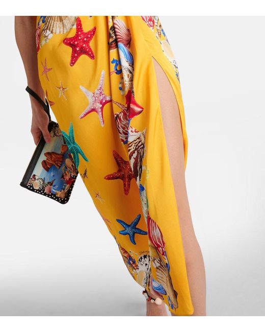 Dolce & Gabbana Metallic Capri Printed Silk-Blend Midi Dress