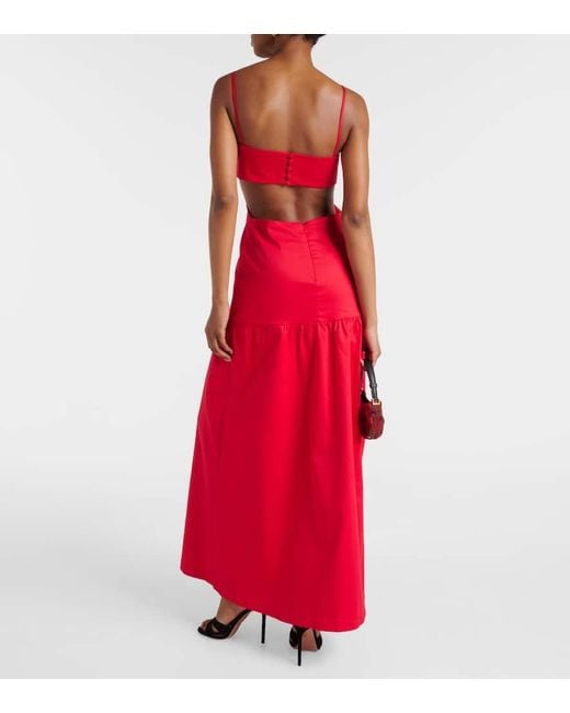 Vestido largo de algodon a capas Adriana Degreas de color Red