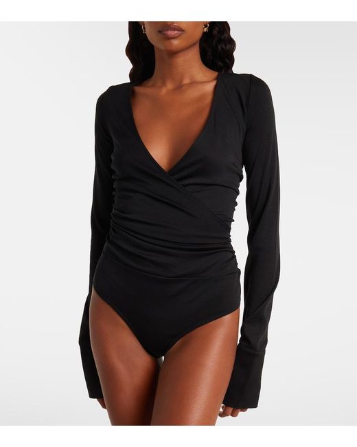 Max Mara Black Nigella Draped Wool Bodysuit
