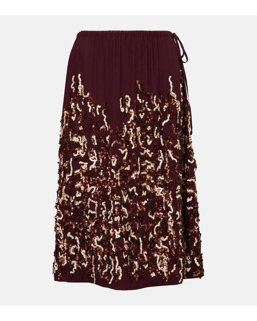 Dries Van Noten Purple Sequined Silk Midi Skirt