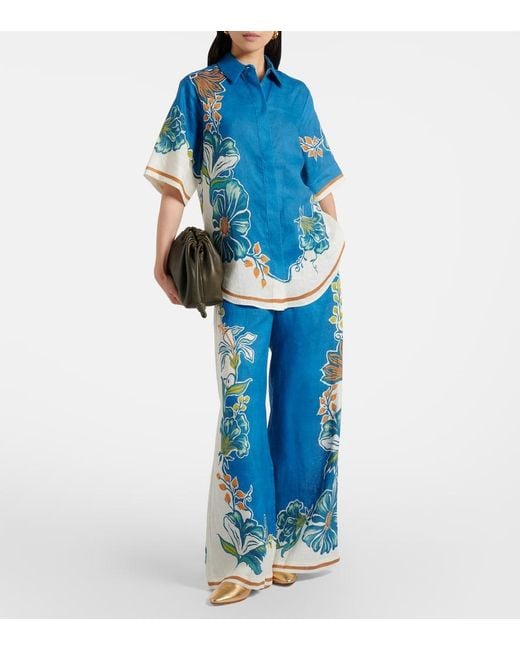 ALÉMAIS Blue Luda Floral Linen Palazzo Pants