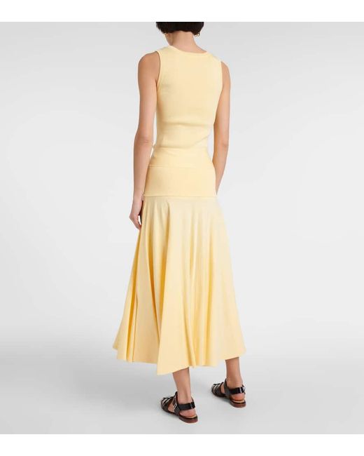Plan C Yellow Pleated Knit Midi Skirt