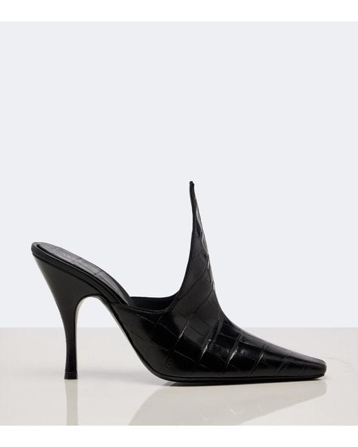 Alaïa Black Croc-Effect Leather Mules