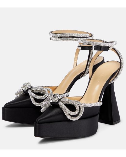 Mach & Mach Black 1mm Triple Heart Satin Platforms
