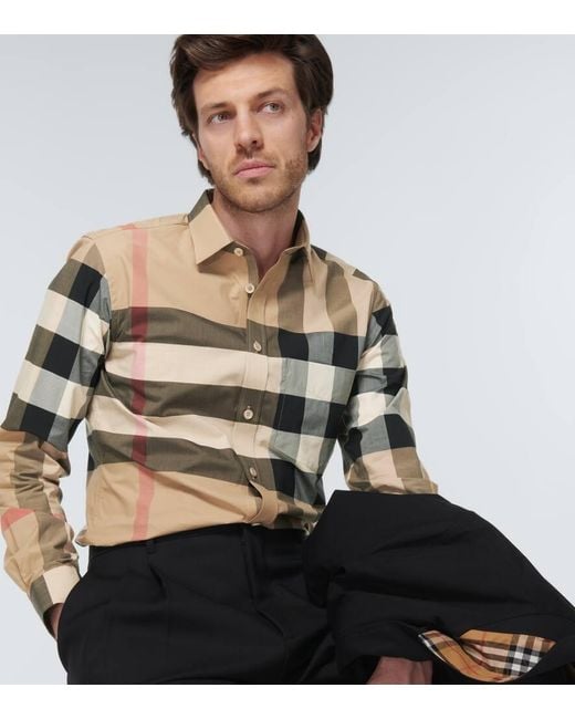 Camisa de popelin con Check Burberry de hombre de color Natural