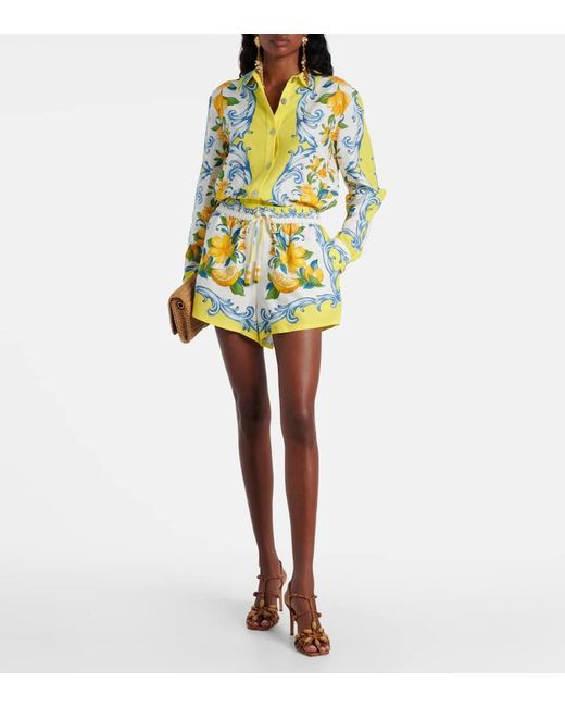 Short En Lin Melange A Fleurs Farm Rio en coloris White