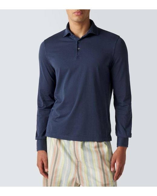 Fedeli Blue Cotton Pique Polo Shirt for men