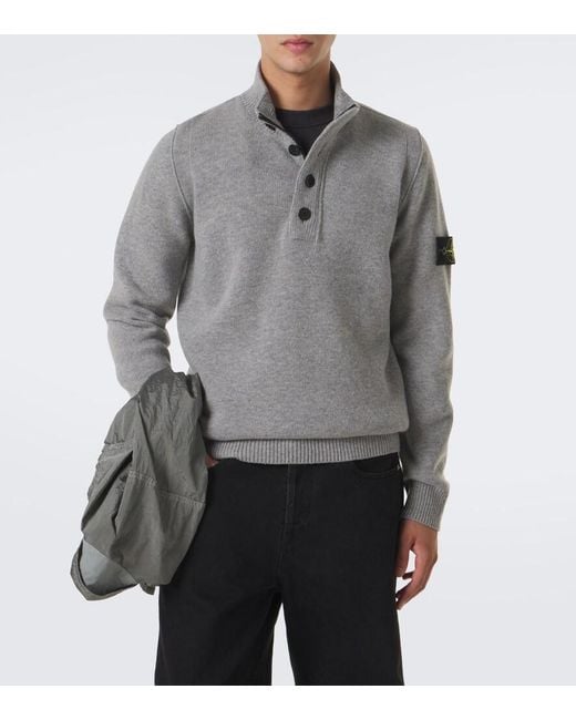 Stone Island Gray Compass Badge Wool-Blend Sweater for men