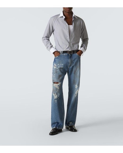 Dolce & Gabbana Blue Striped Cotton Poplin Shirt for men