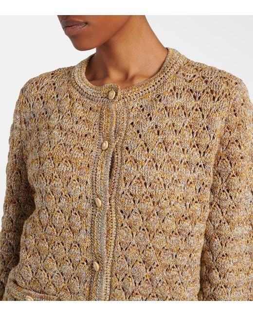 Valentino Brown Open-Knit Linen-Blend Lame Cardigan