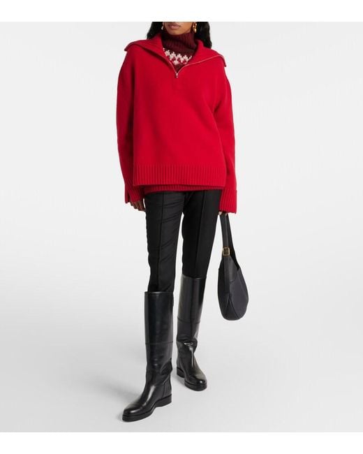 Loro Piana Red Parksville Cashmere Half-Zip Sweater