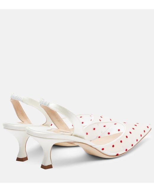 Manolo Blahnik Natural Carolyne 50 Polka-Dot Mesh Slingback Pumps