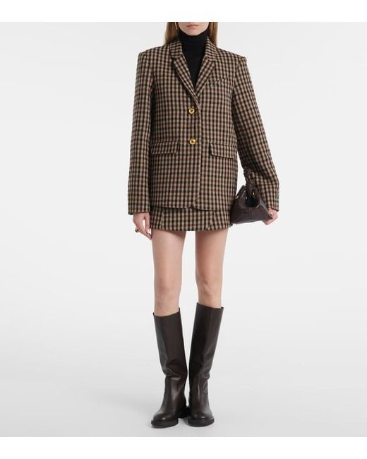 Ganni Brown Checked Wool Wrap Skirt