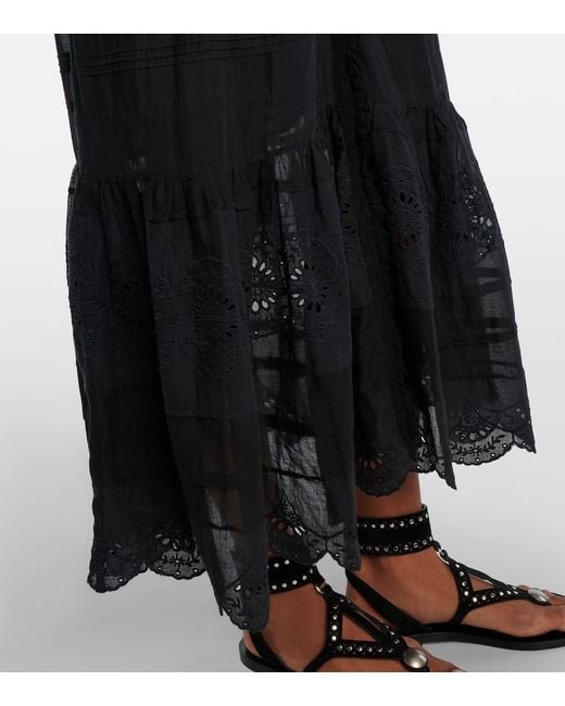 Isabel Marant Black Daniva Lace-Trimmed Cotton Midi Dress