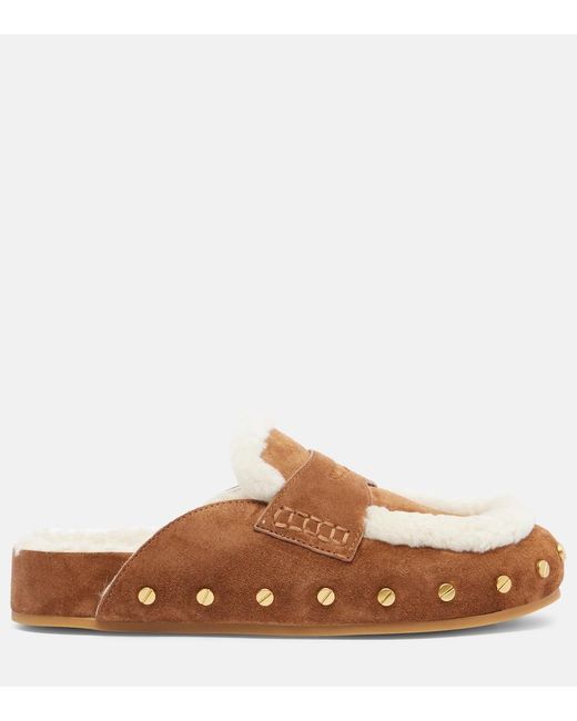 Veronica Beard Brown Fenix Shearling-Lined Suede Mules