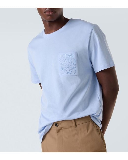 Loewe Blue Embroidered Tonal Pocket T-Shirt for men