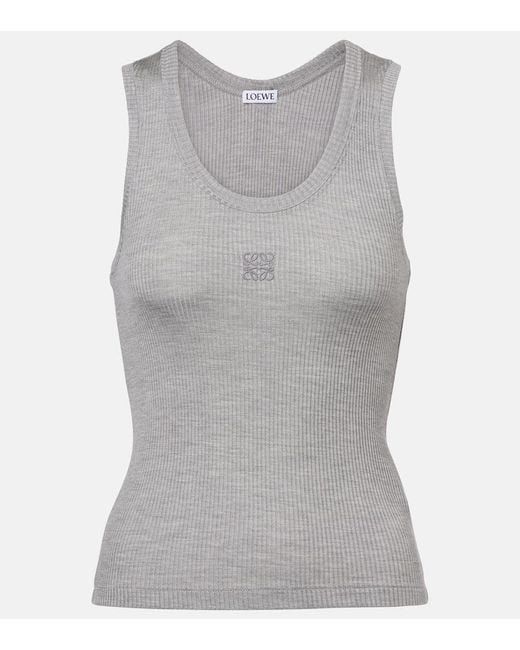 Loewe Gray Anagram-Embroidered Scoop-Neck Silk-Blend Top
