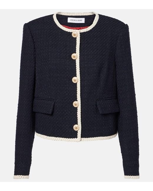 Veronica Beard Blue Mabel Cropped Tweed Jacket