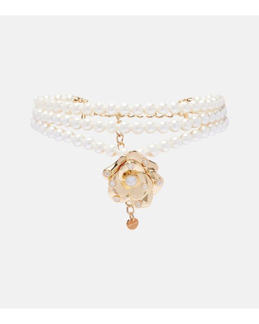 Self-Portrait Natural Crystal-Embellished Floral Choker