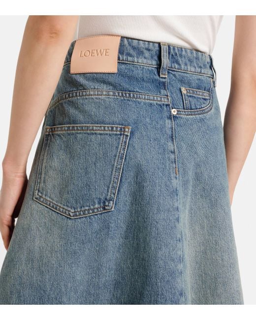 Loewe Blue Deconstructed Denim Midi Skirt