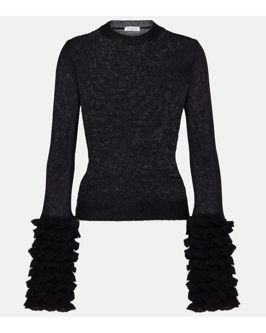 Alaïa Blue Ruffled Sheer Mohair-Blend Top