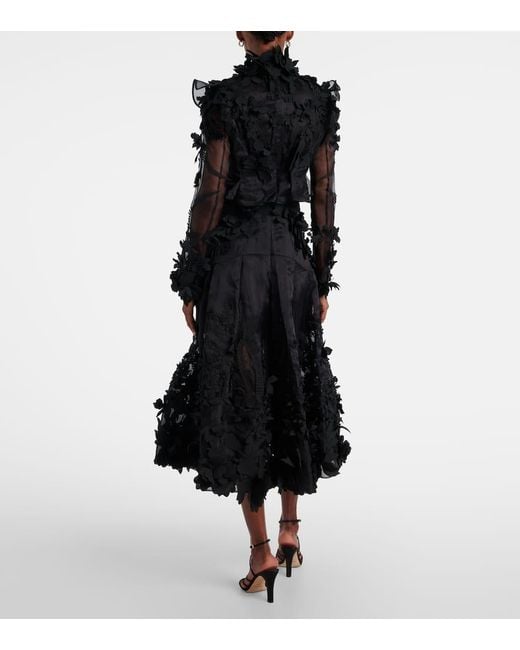 Zimmermann Black Hypnotic Applique Silk Organza Midi Dress