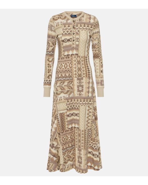 Polo Ralph Lauren Natural Knitted Cotton Flared Midi Dress