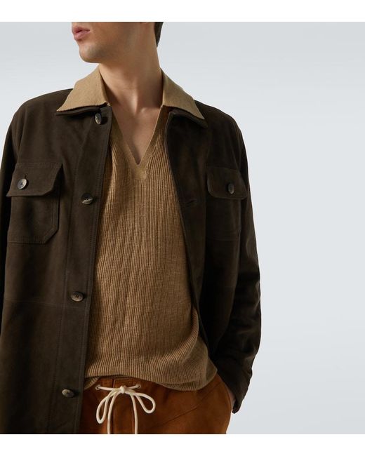 Frescobol Carioca Green Ravi Suede Overshirt for men