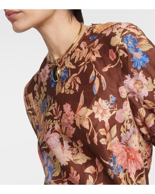 Zimmermann Brown August Floral Linen Maxi Dress
