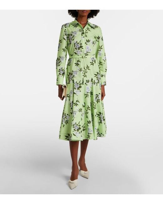 Emilia Wickstead Green Marione Floral Belted Cotton Shirt Dress