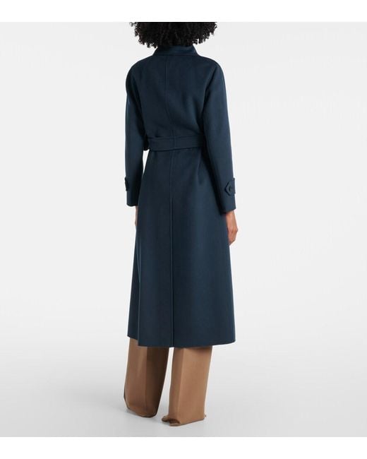 Max Mara Blue Belted Virgin Wool Coat