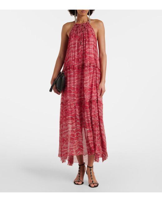 Isabel Marant Red Alita Chiffon Midi Dress