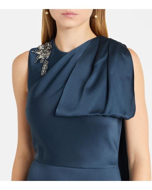 Erdem Blue Embellished Scarf-Detail Satin Cady Gown