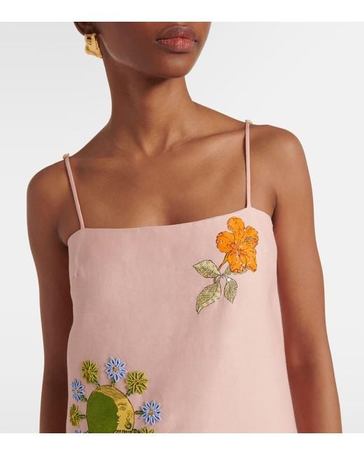 ALÉMAIS Pink Hazel Printed Linen-Blend Maxi Dress