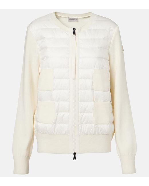 Moncler White Tricot Down-Paneled Virgin Wool Cardigan